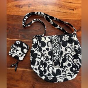 Vera Bradley wallet and crossbody purse set black and white floral quilted